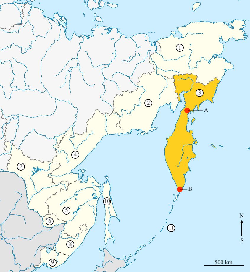 Map of the Far East and adjacent territories of Russia