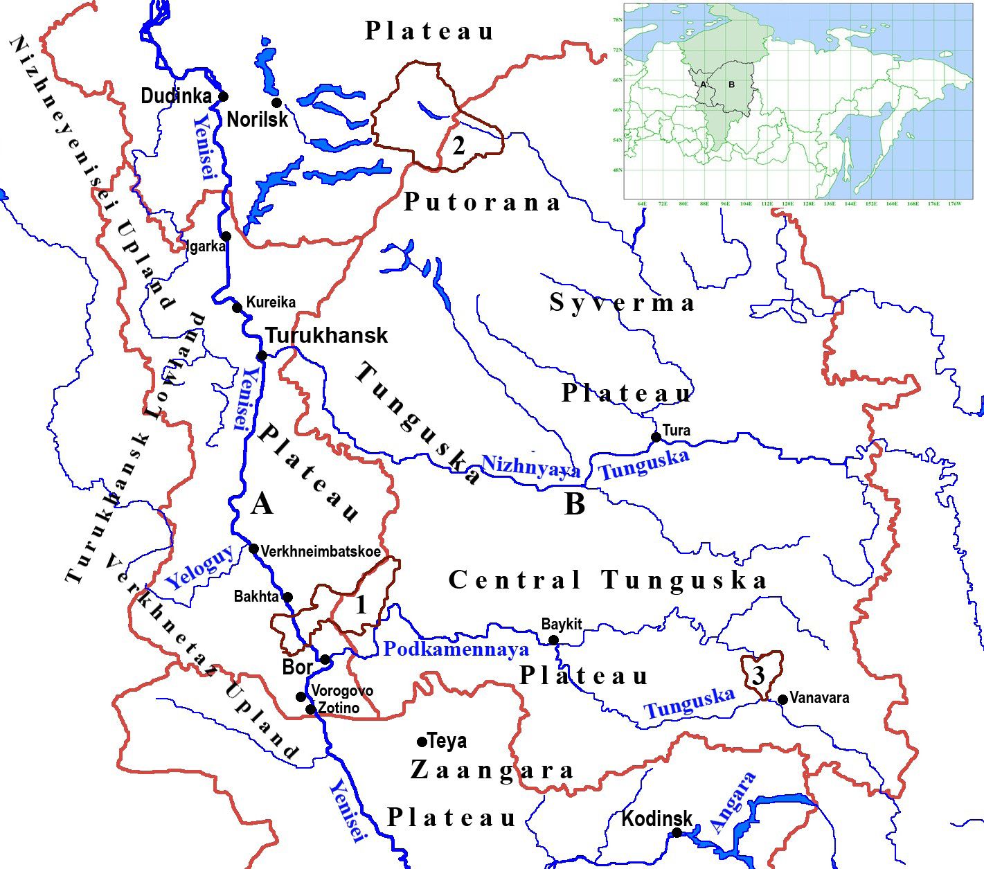 Figure 1: Study area map showing Turukhansky and Evenkiysky Raions and nature reserves