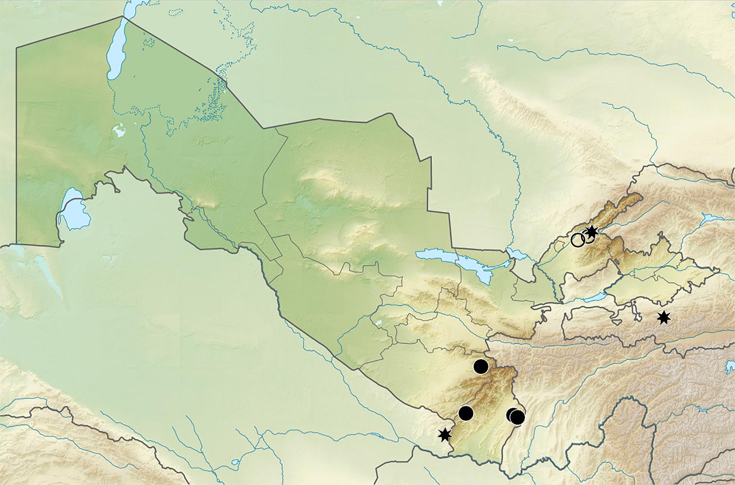 Figure 13. Map of the distribution of Streblote primigenum in Uzbekistan.