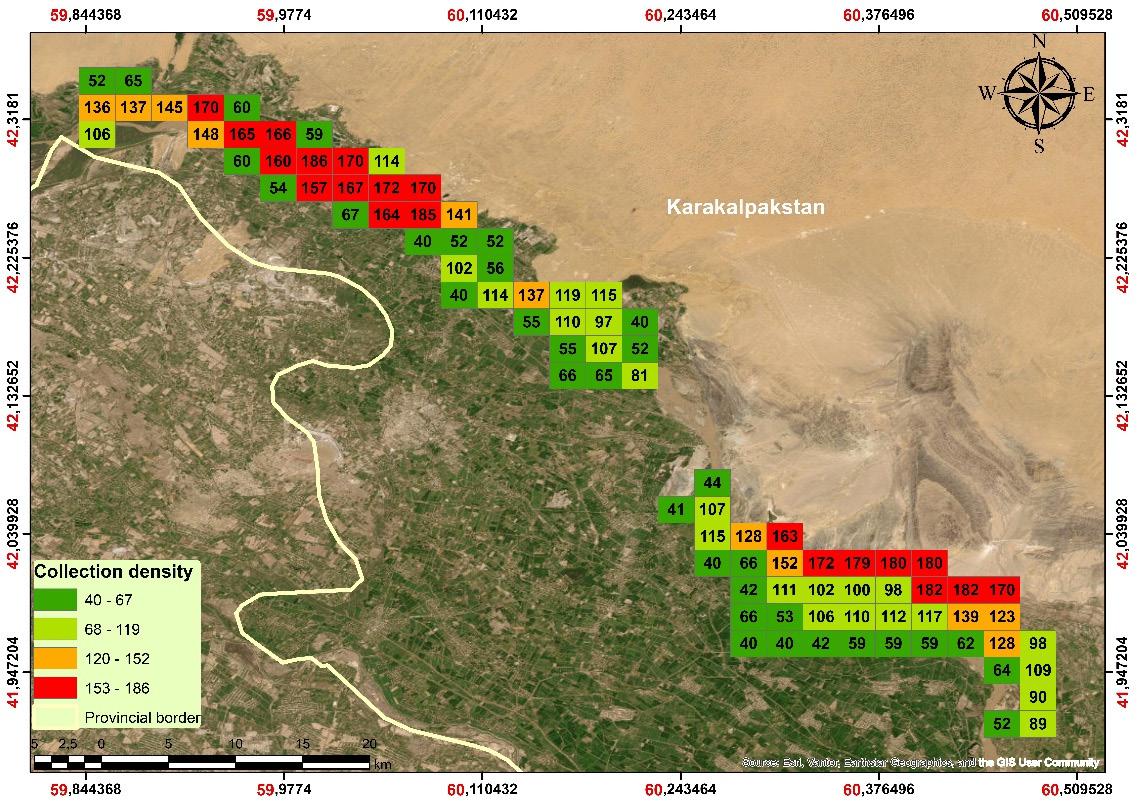 Collection density across the Lower Amu Darya State Biosphere Reserve